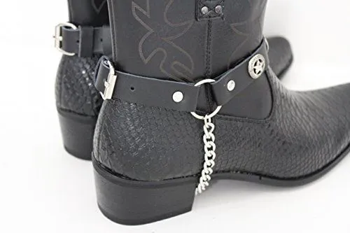 Star Black Faux Leather Boot Straps (Pair)