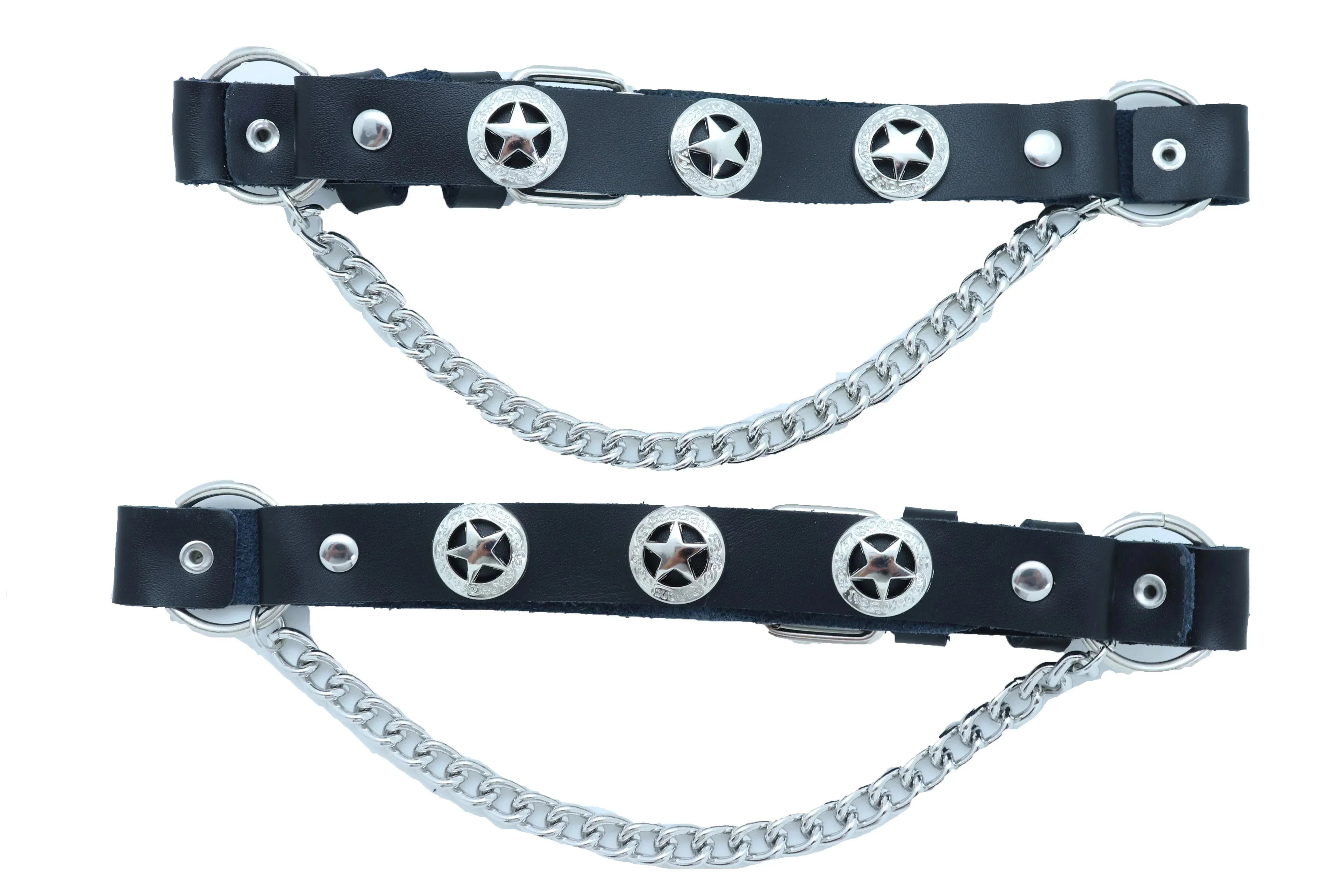Star Black Faux Leather Boot Straps (Pair)