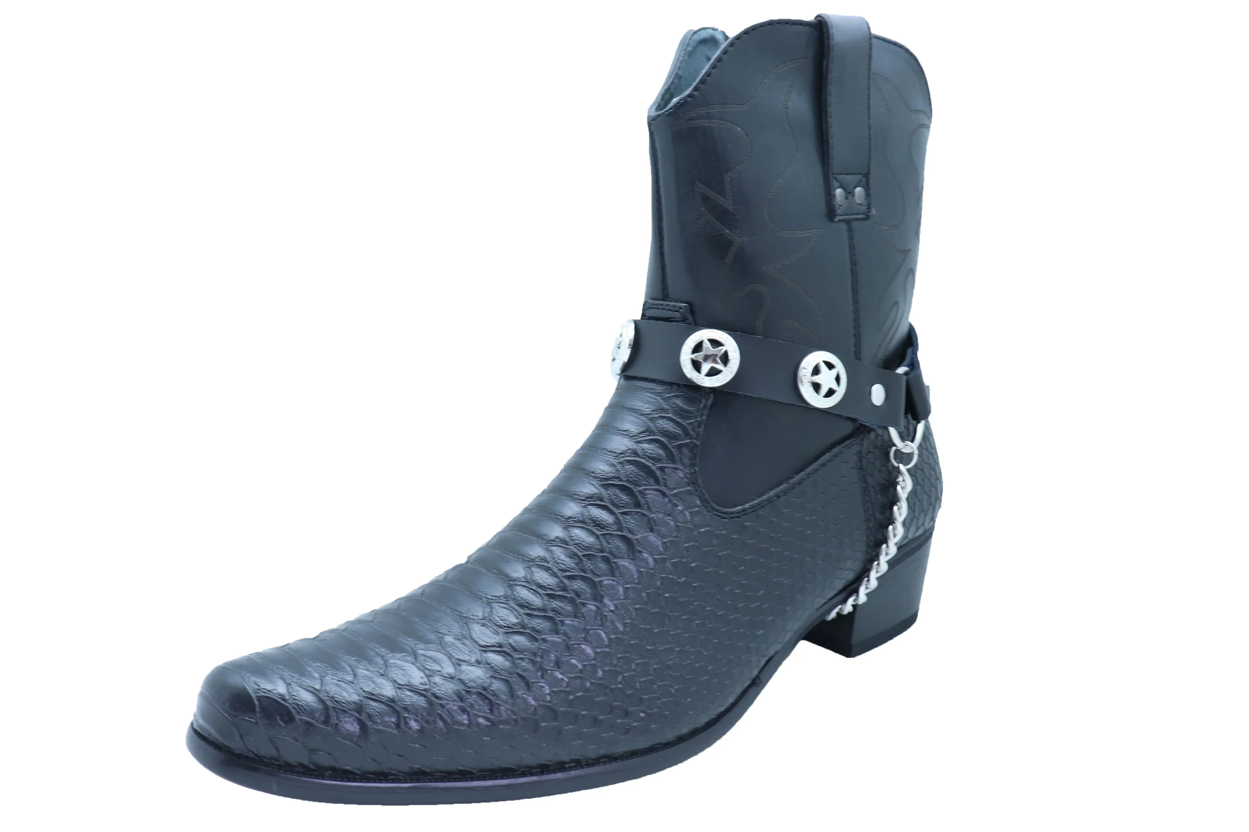 Star Black Faux Leather Boot Straps (Pair)