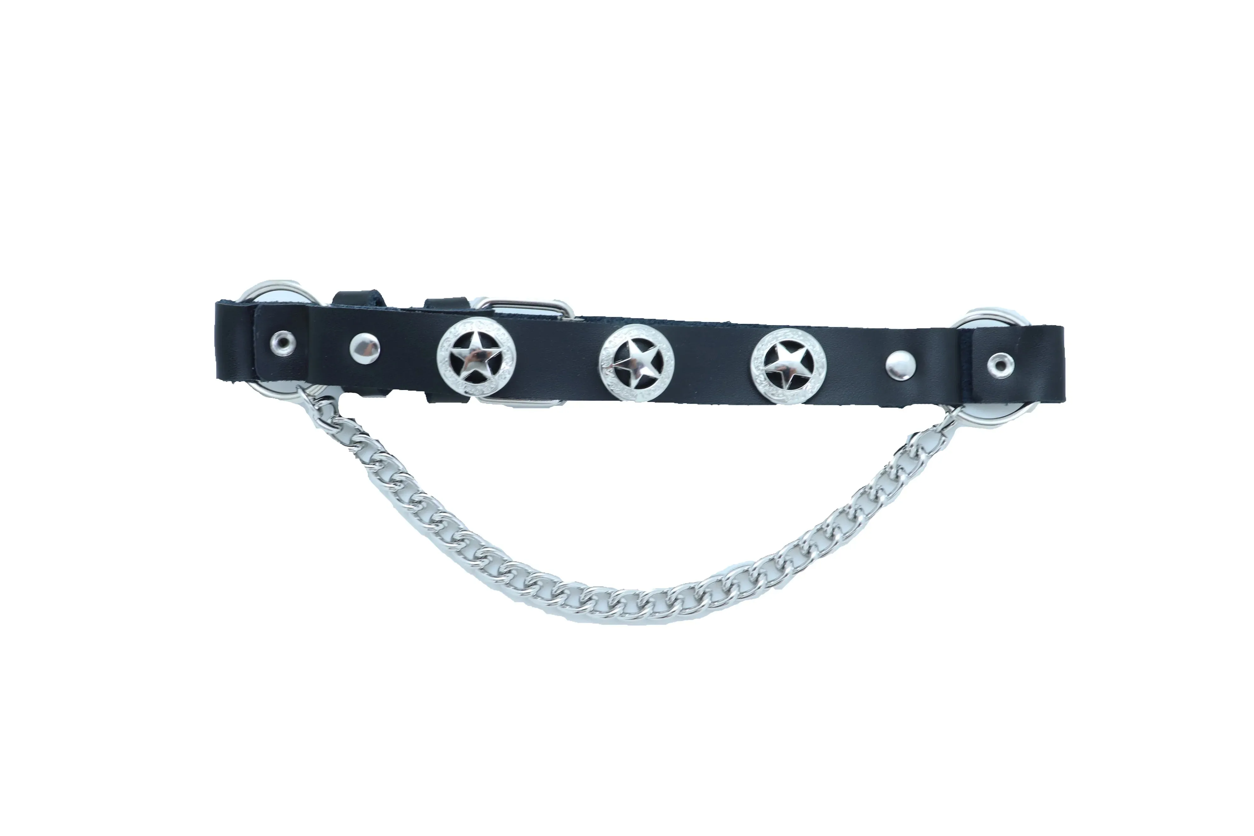 Star Black Faux Leather Boot Straps (Pair)