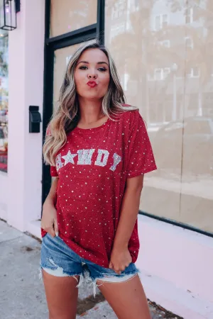 Star Dust Sequin Patch Howdy Top - Deep Pink