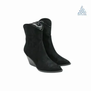 Suede Cowboy Block Heel Boots (Black)