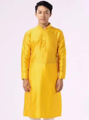 Sunflower Yellow Self Textured Cotton Blend Kurta | The Kurta Company