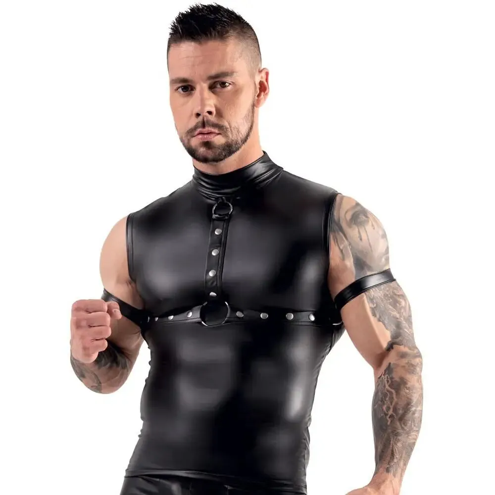 Svenjoyment Black Sleeveless Top with Chest Harness and Arm Loops