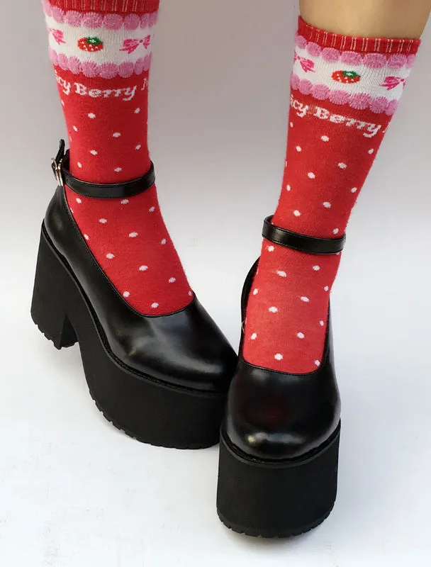 Sweet Lolita Shoes Black Platform Ankle Strap Chunky Heel Lolita Pumps