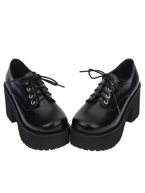 Sweet Lolita Shoes Black Platform Chunky Heel Lace Up Lolita Boots
