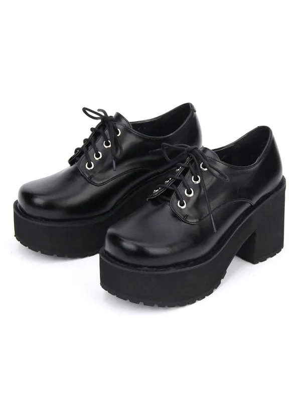 Sweet Lolita Shoes Black Platform Chunky Heel Lace Up Lolita Boots