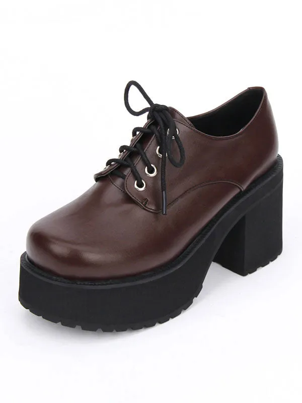 Sweet Lolita Shoes Black Platform Chunky Heel Lace Up Lolita Boots