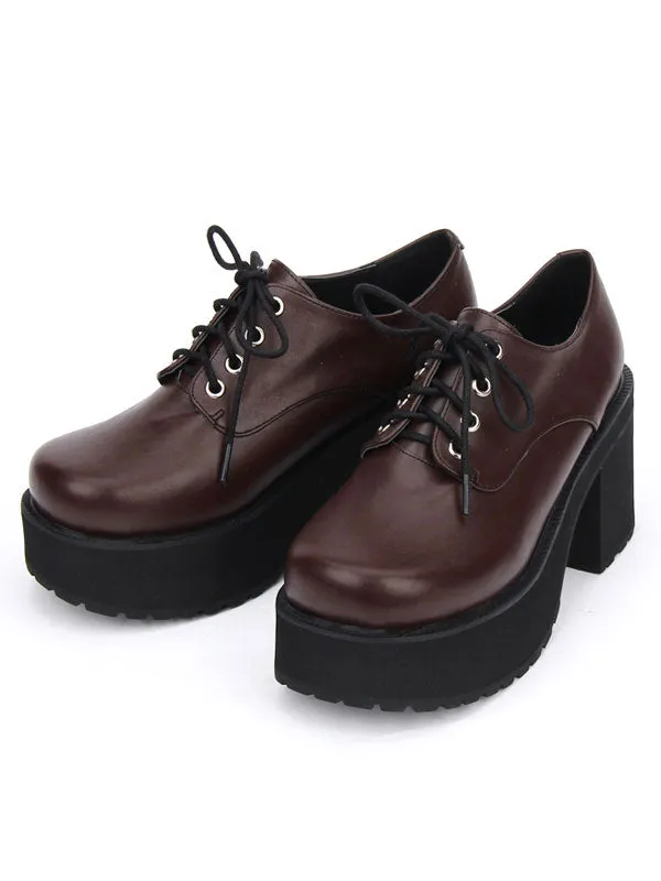 Sweet Lolita Shoes Black Platform Chunky Heel Lace Up Lolita Boots
