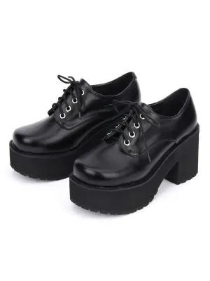 Sweet Lolita Shoes Black Platform Chunky Heel Lace Up Lolita Boots