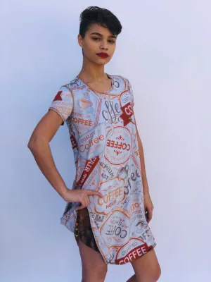 SWING DRESS COFFEE PLEASE/ANIMAL PRINT