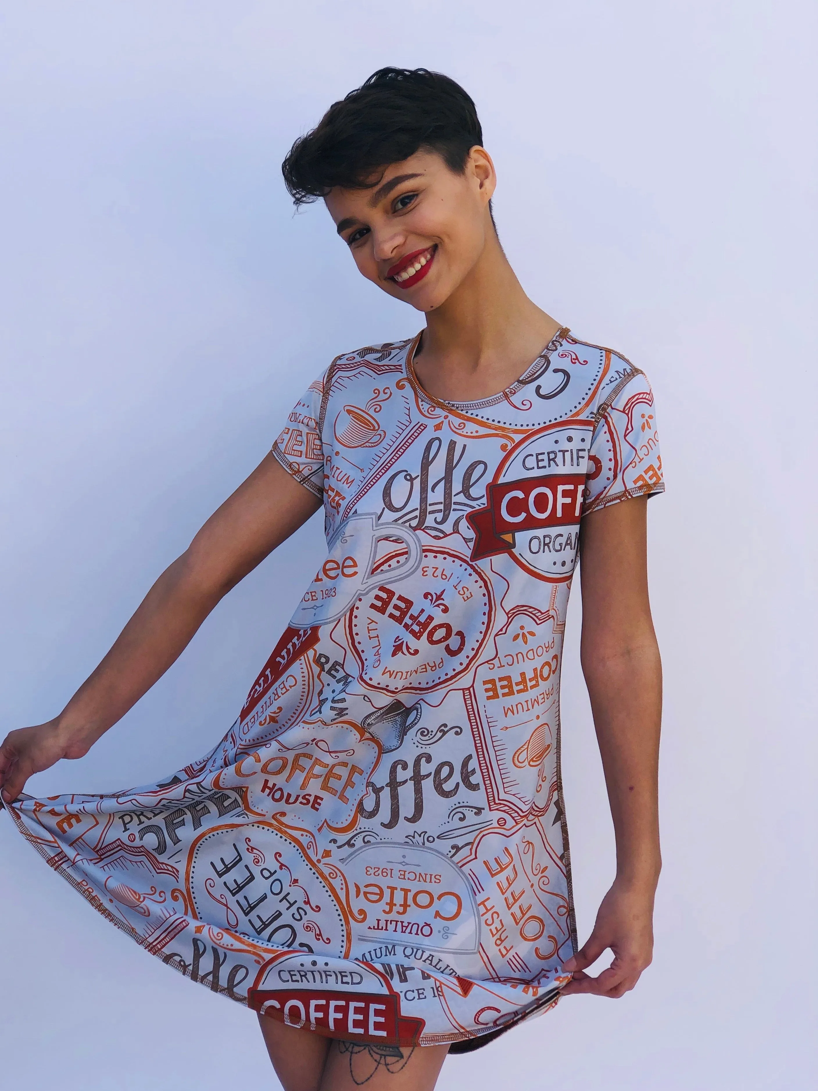 SWING DRESS COFFEE PLEASE/ANIMAL PRINT