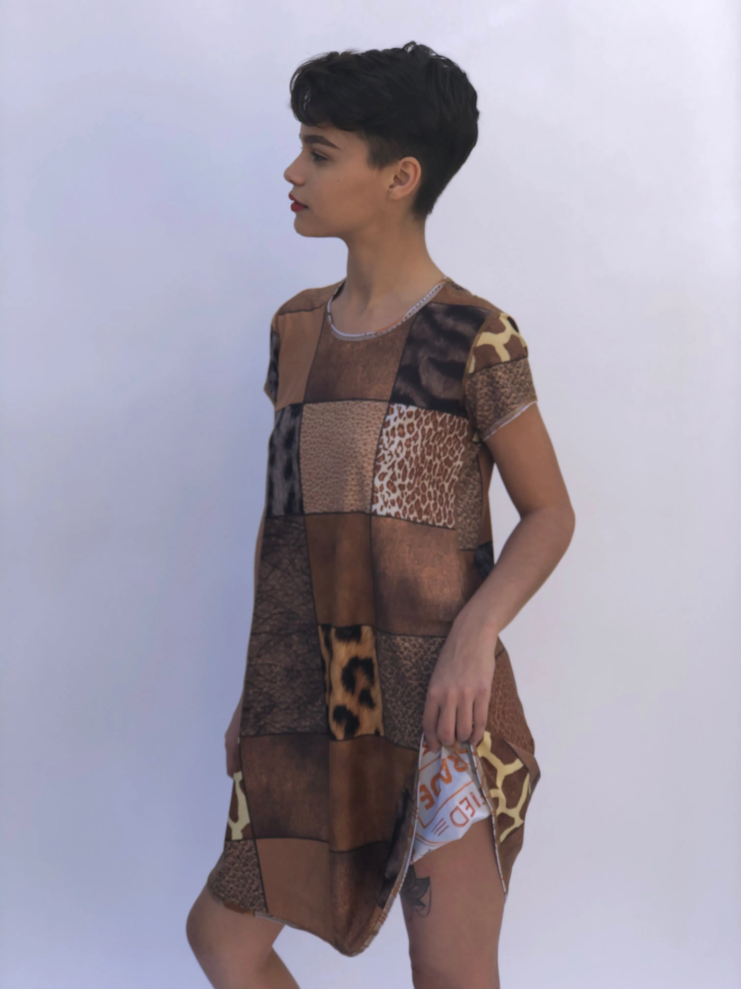 SWING DRESS COFFEE PLEASE/ANIMAL PRINT