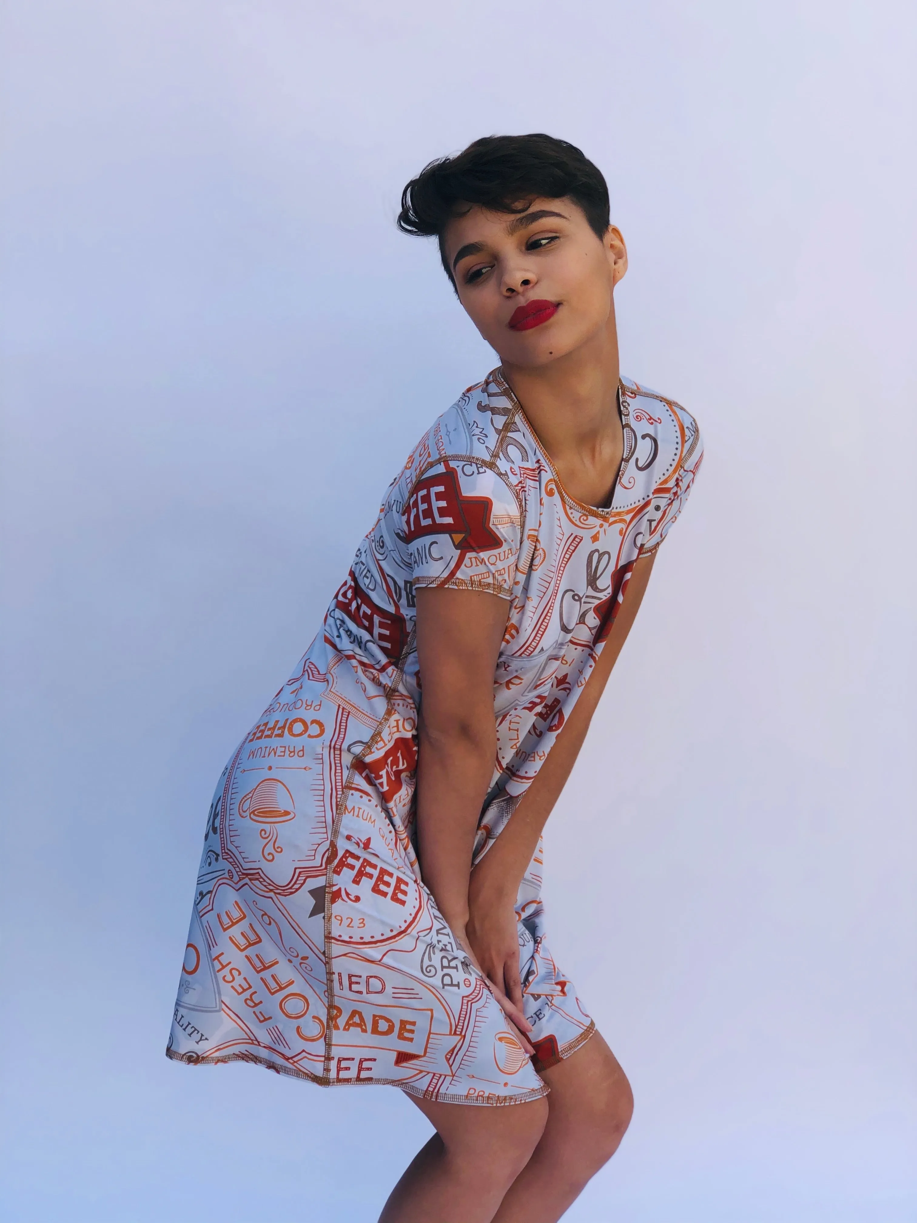 SWING DRESS COFFEE PLEASE/ANIMAL PRINT