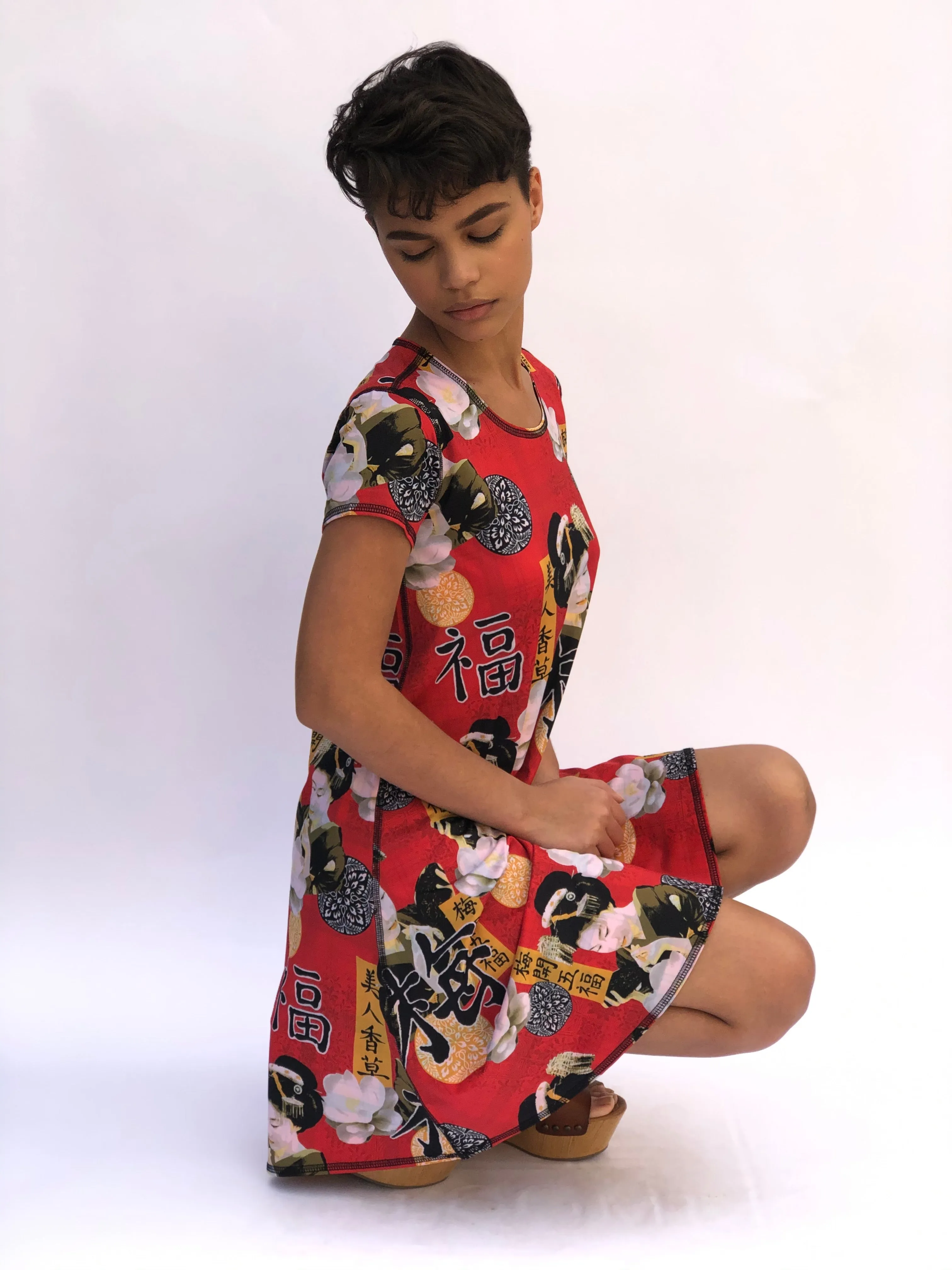 SWING DRESS RED GEISHA/RED PLAID