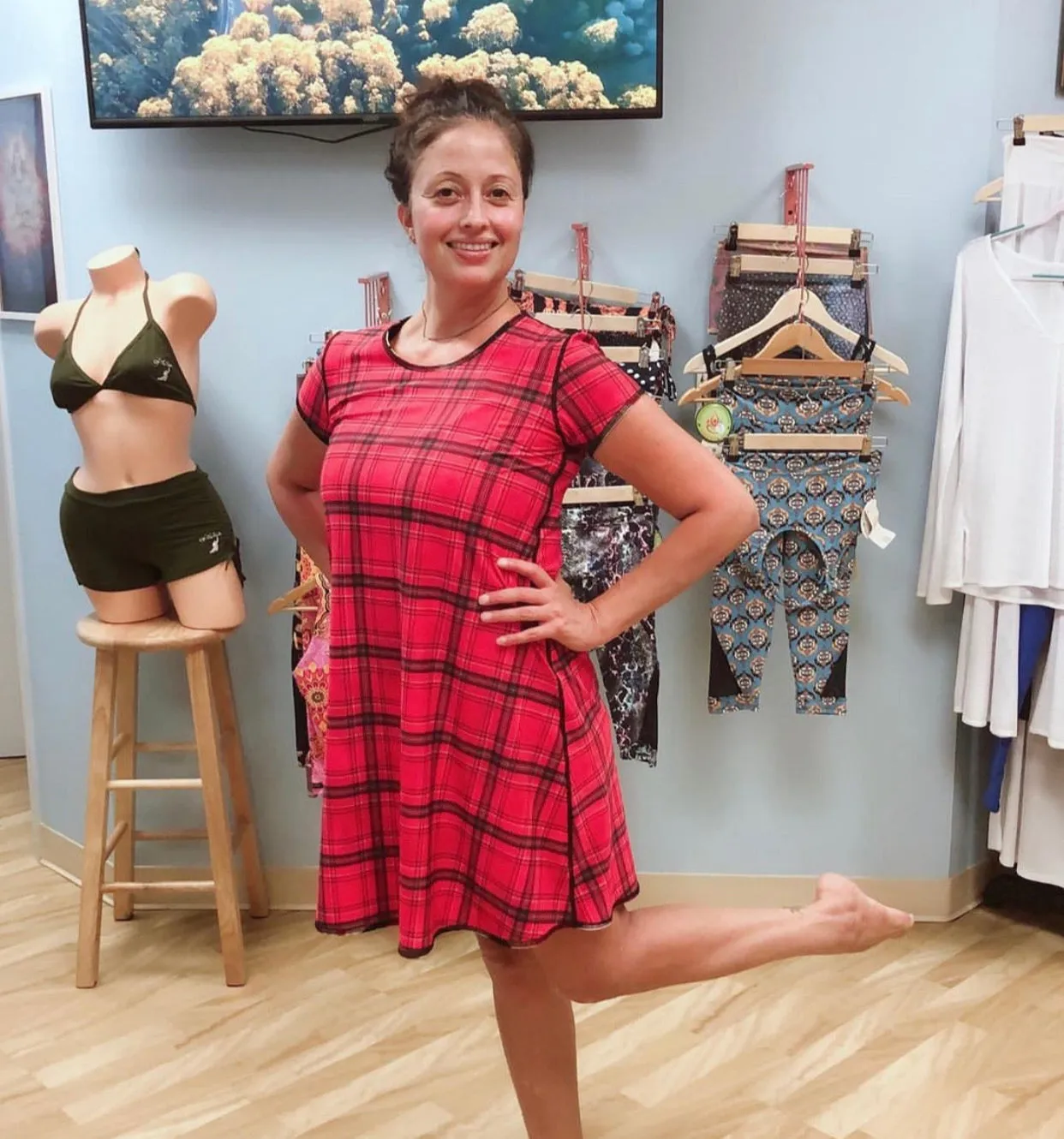 SWING DRESS RED GEISHA/RED PLAID