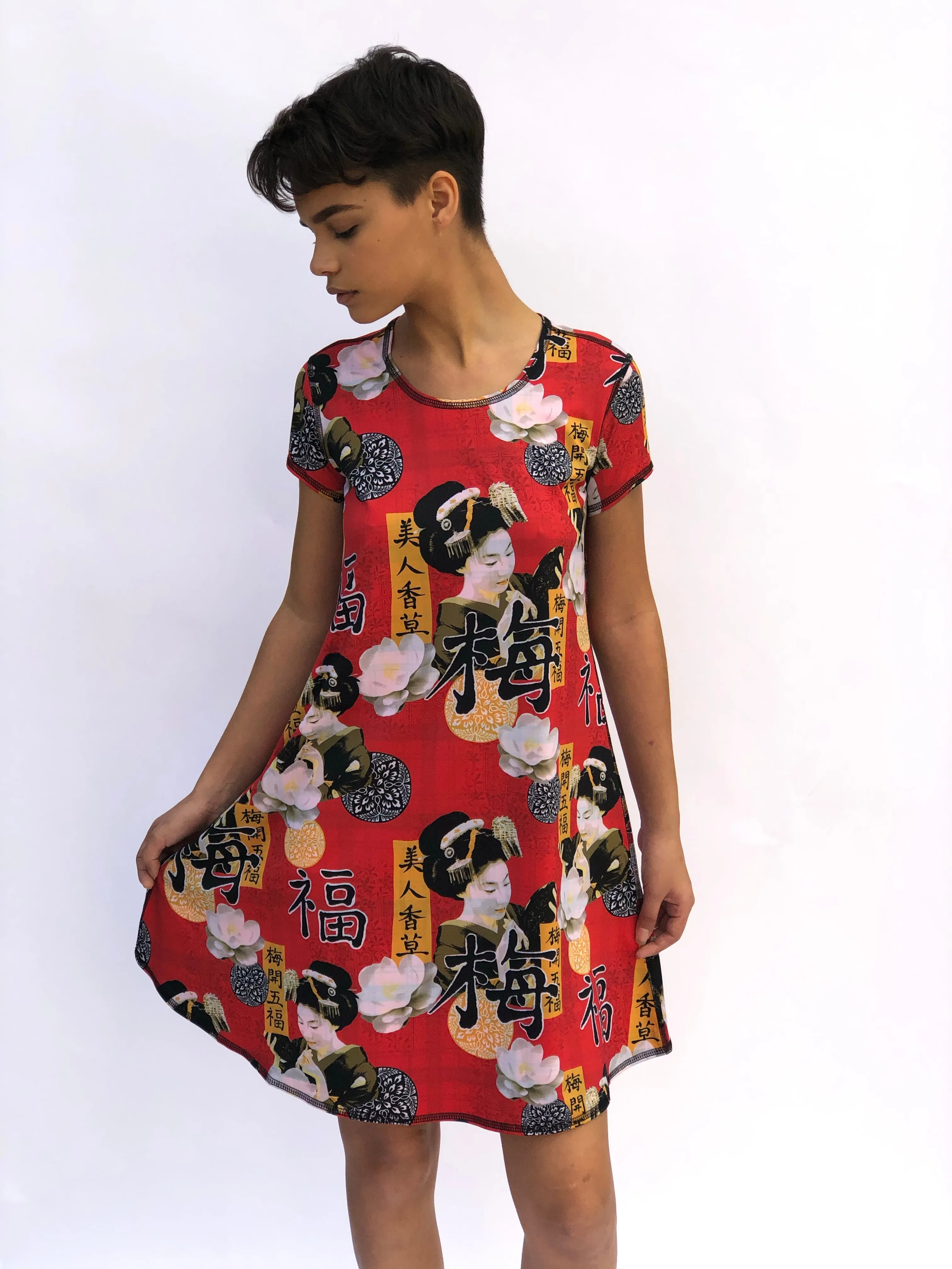 SWING DRESS RED GEISHA/RED PLAID