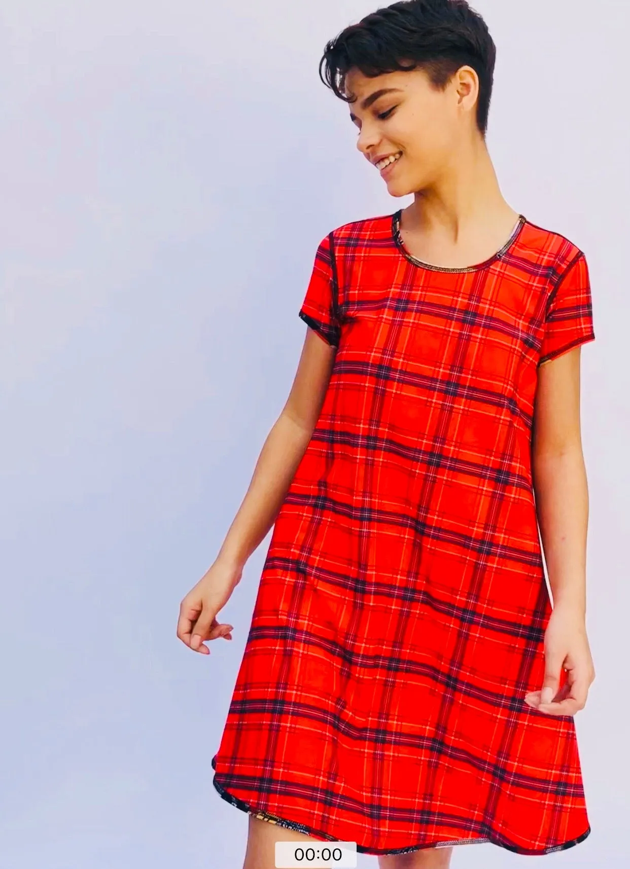 SWING DRESS RED GEISHA/RED PLAID