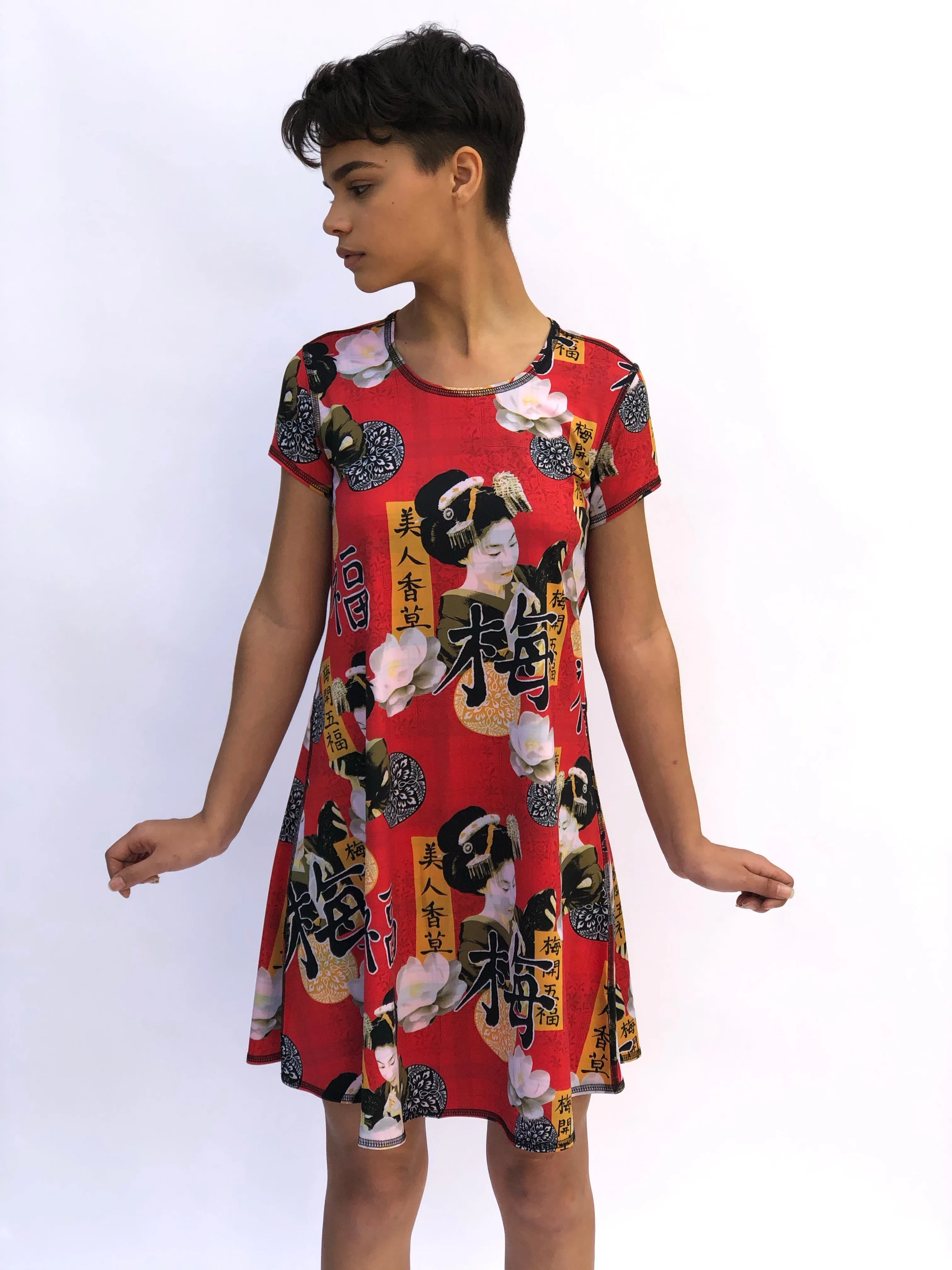 SWING DRESS RED GEISHA/RED PLAID