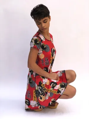 SWING DRESS RED GEISHA/RED PLAID