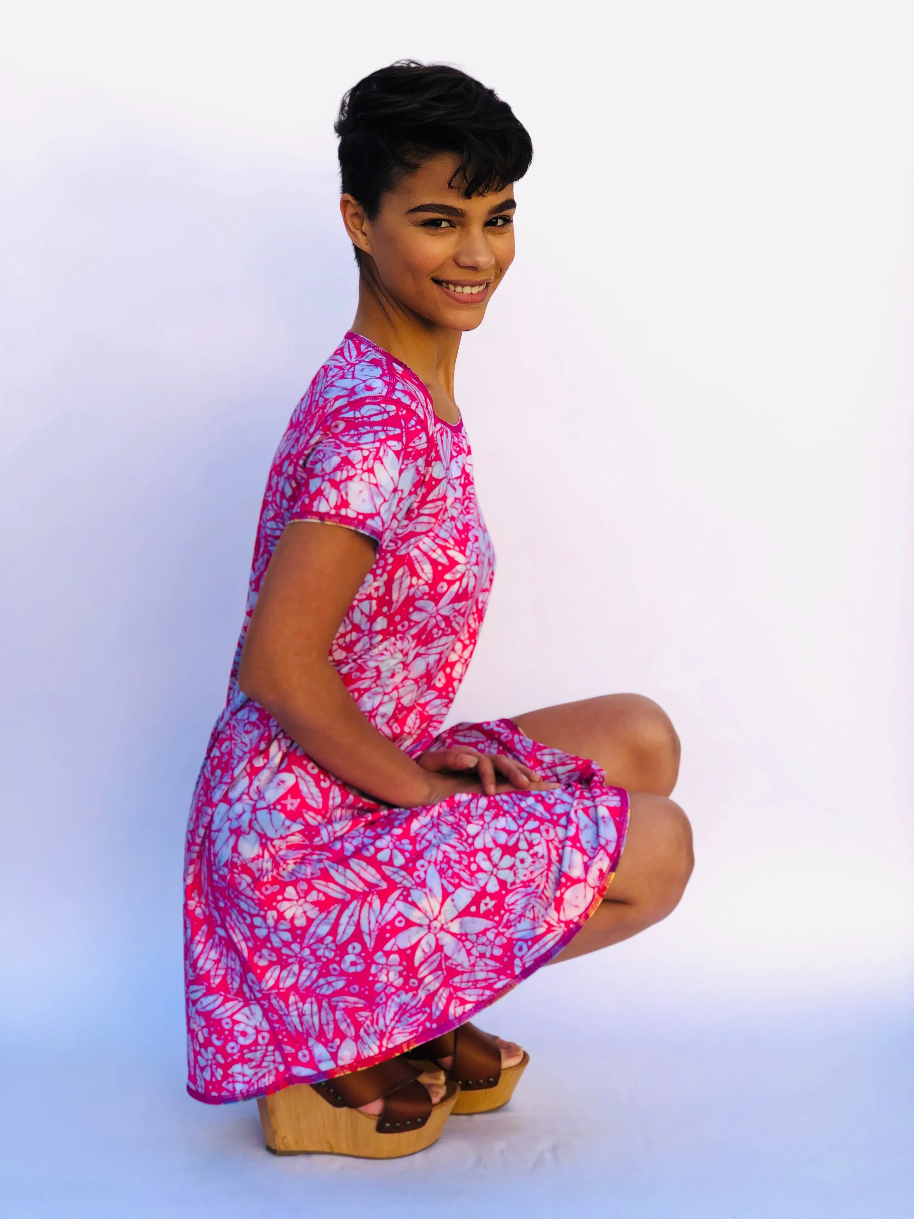 SWING DRESS VINTAGE PINK HAWAII/PINK BATIK