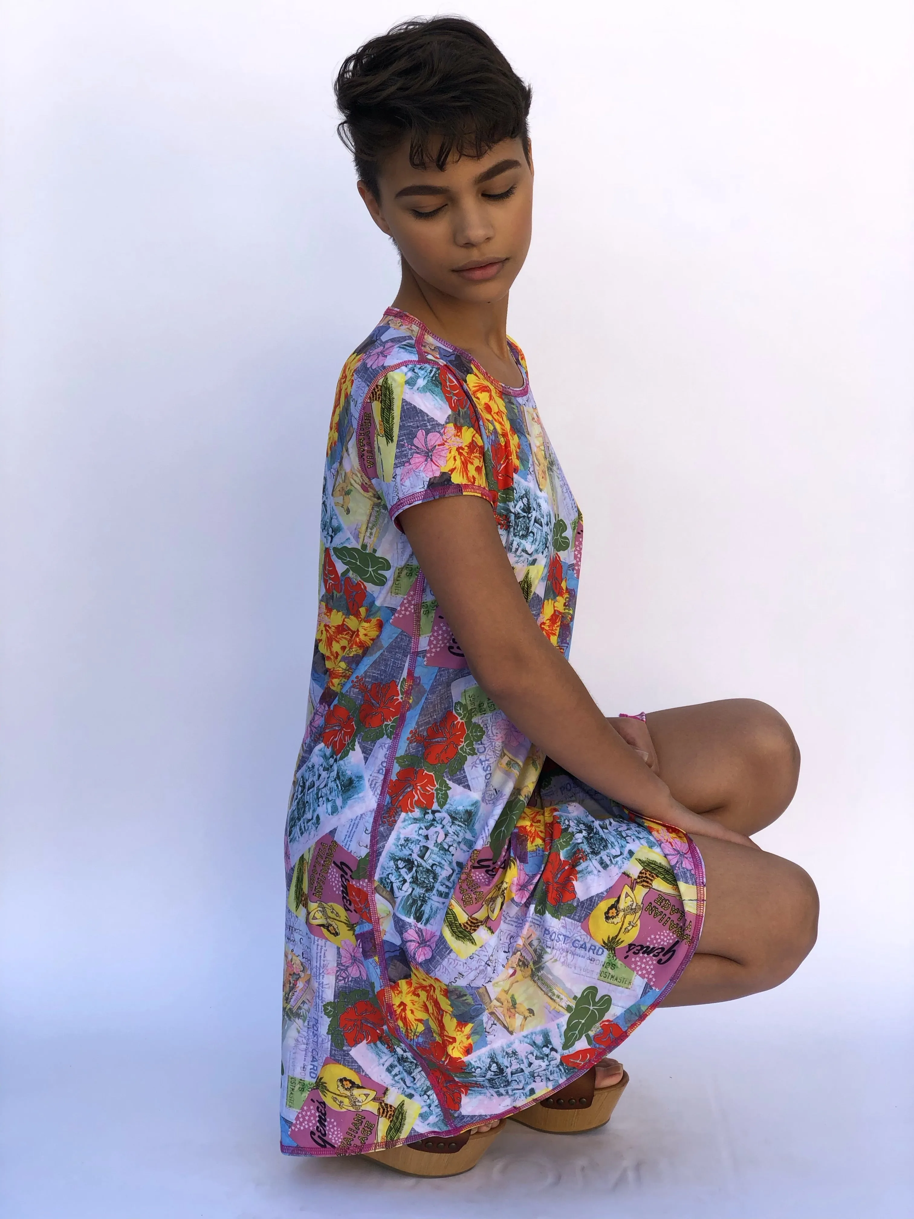 SWING DRESS VINTAGE PINK HAWAII/PINK BATIK