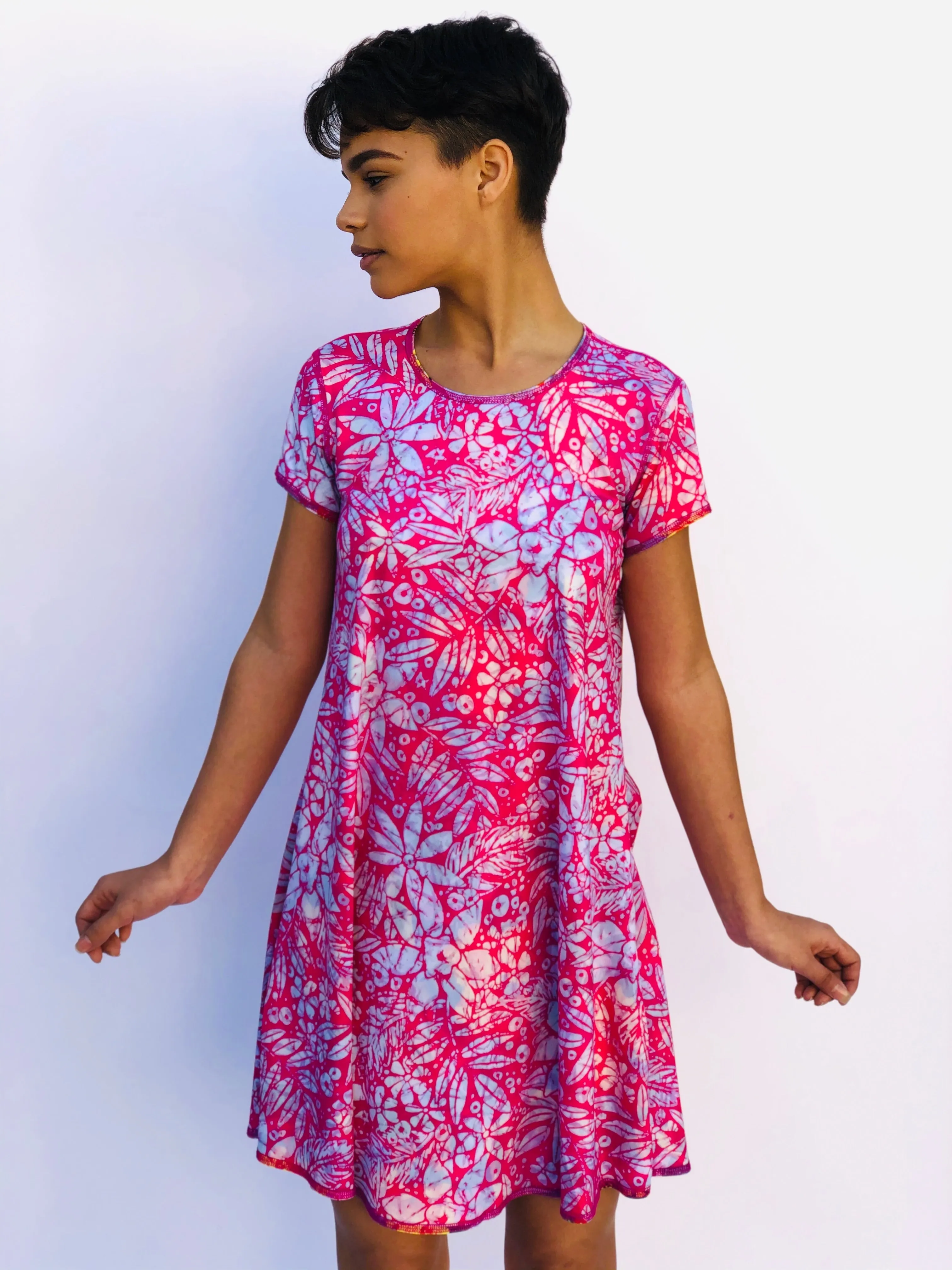 SWING DRESS VINTAGE PINK HAWAII/PINK BATIK
