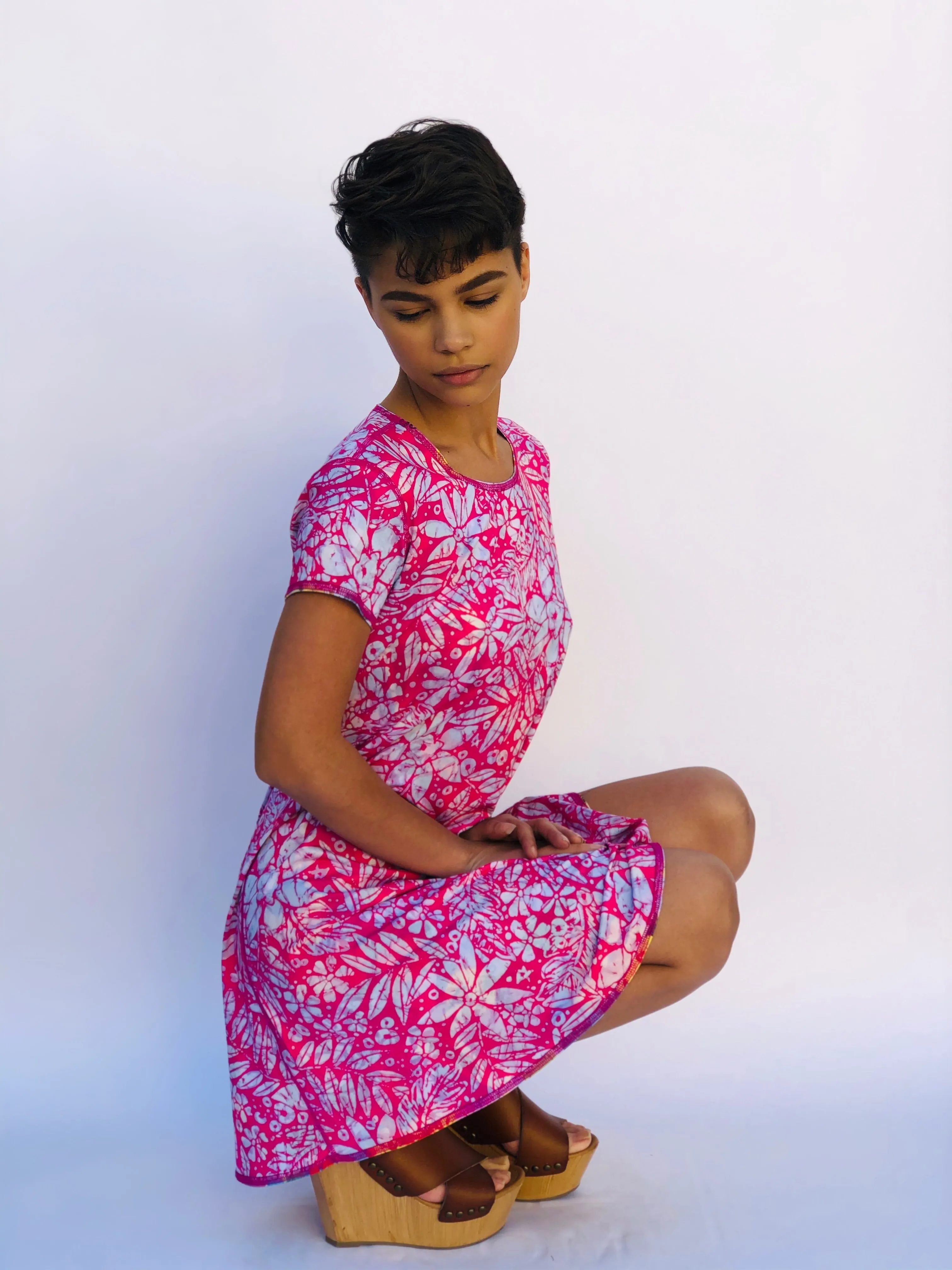 SWING DRESS VINTAGE PINK HAWAII/PINK BATIK