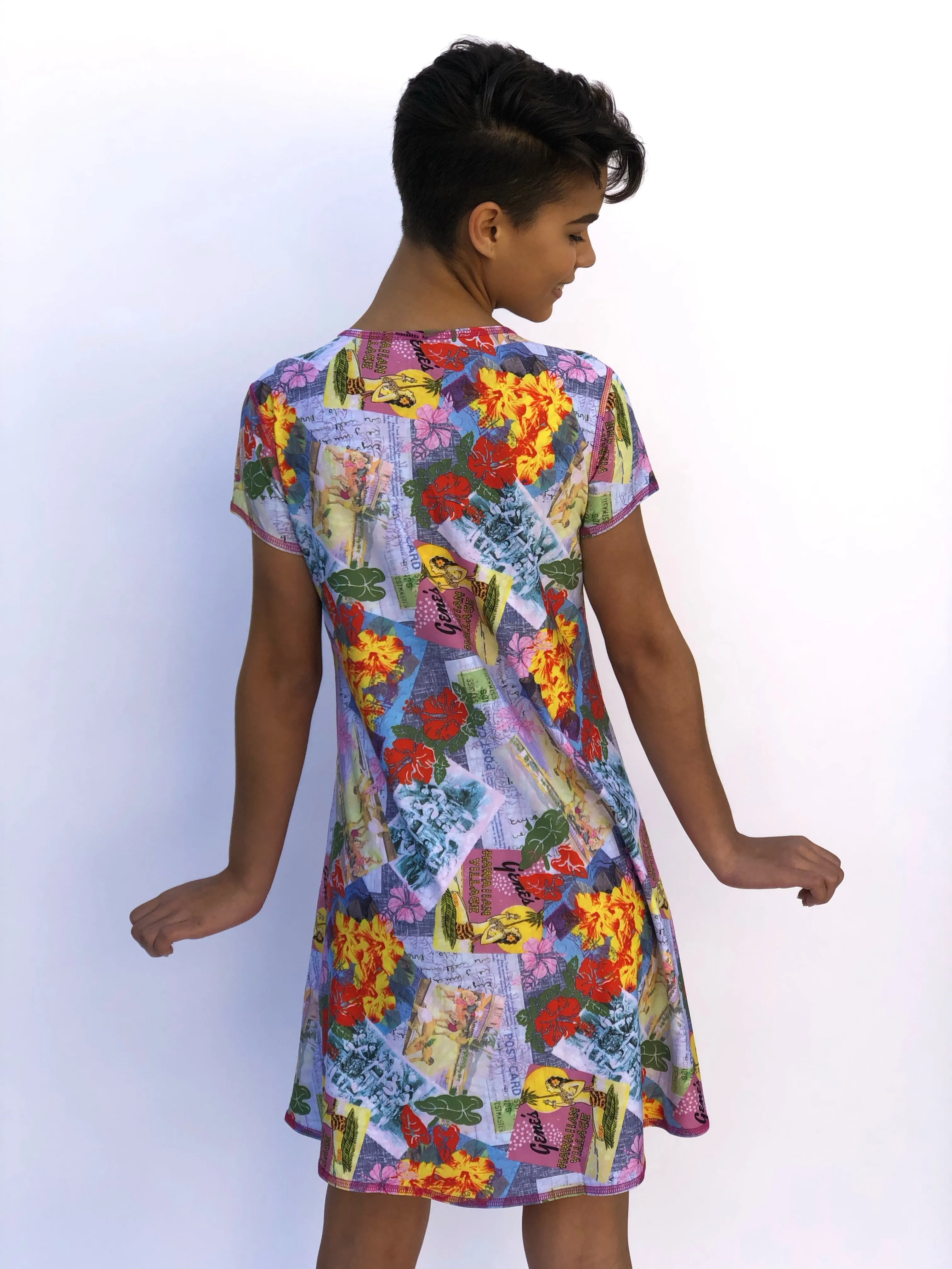 SWING DRESS VINTAGE PINK HAWAII/PINK BATIK