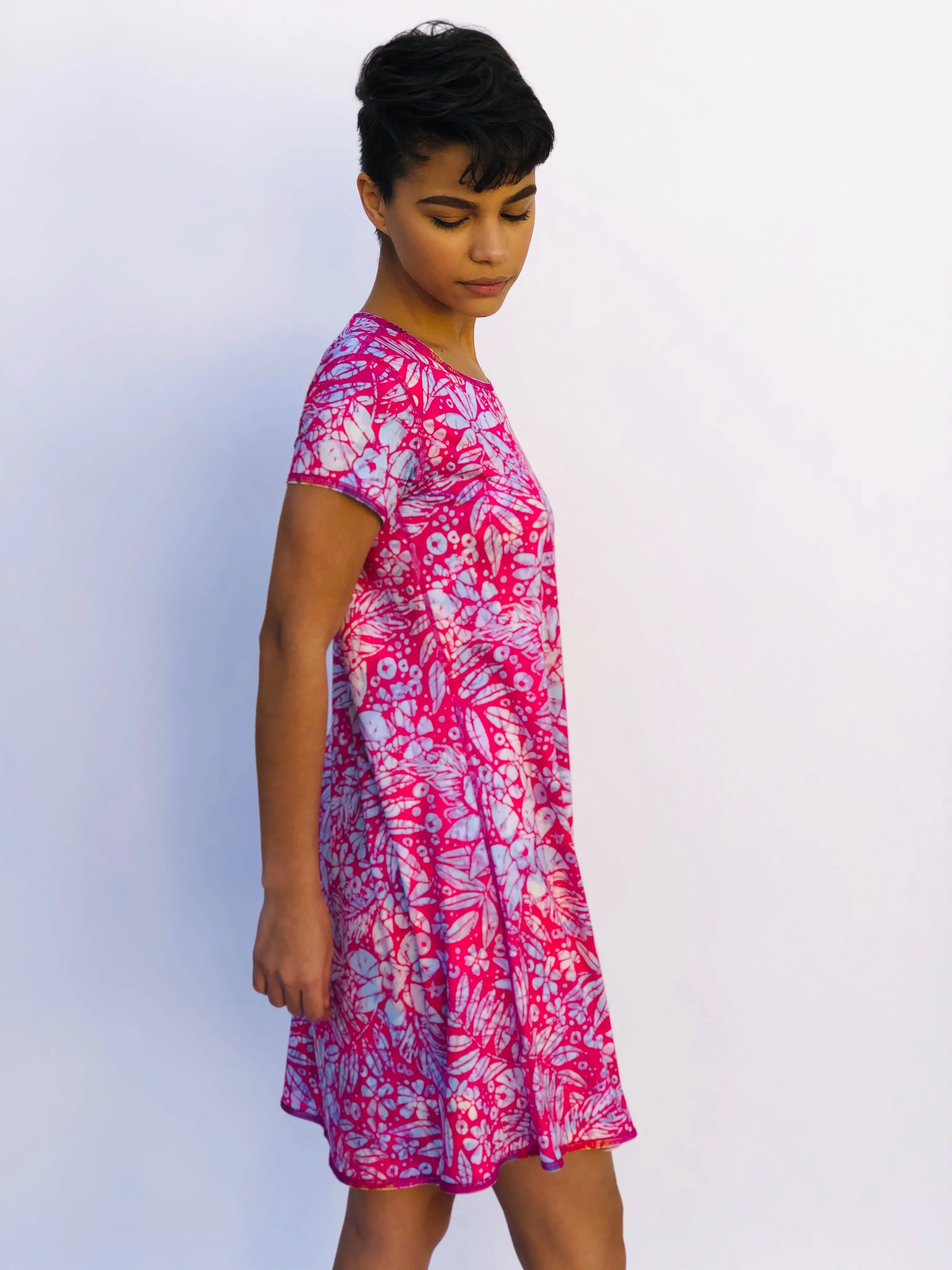 SWING DRESS VINTAGE PINK HAWAII/PINK BATIK