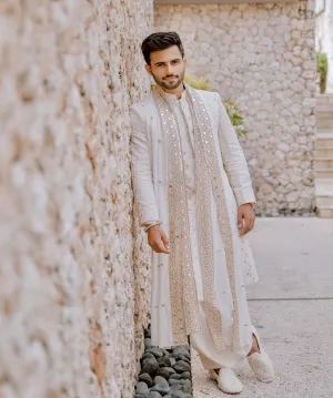 Tarun Molri in our Rudra - Off White Chikankari Sherwani Jacket Set with Stole