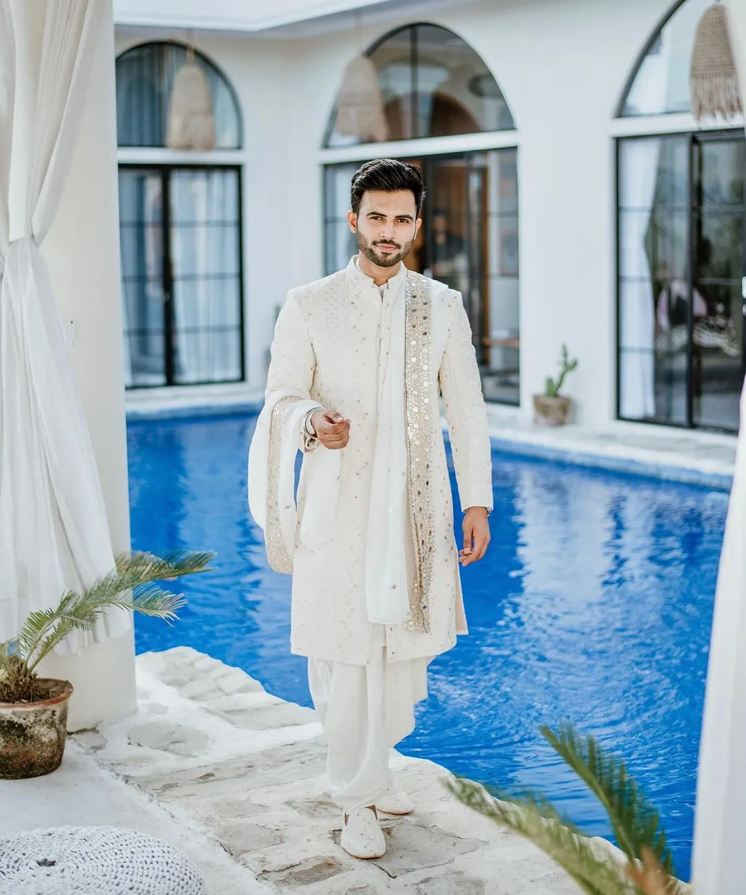 Tarun Molri in our Rudra - Off White Chikankari Sherwani Jacket Set with Stole