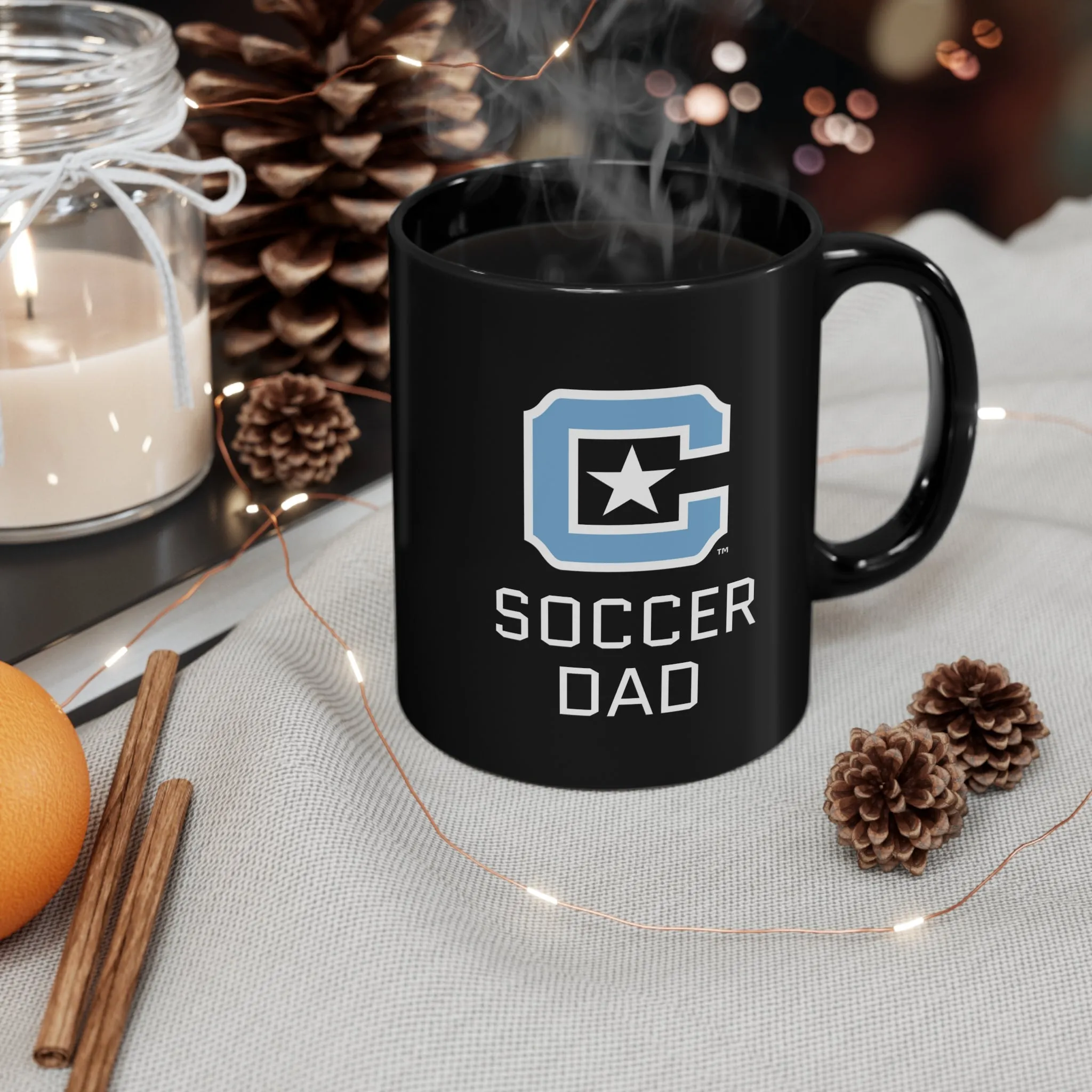 The Citadel Block C Logo, Club Sports Soccer Dad, Black Mug, 11oz