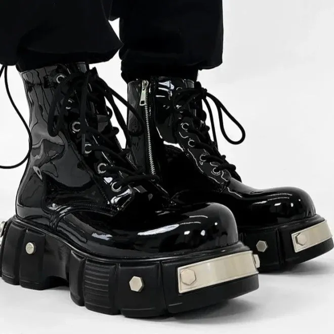 Thick Soles Punk Style Fashion Rivet Metal Decoration Motorcycle Boots Male Shoes