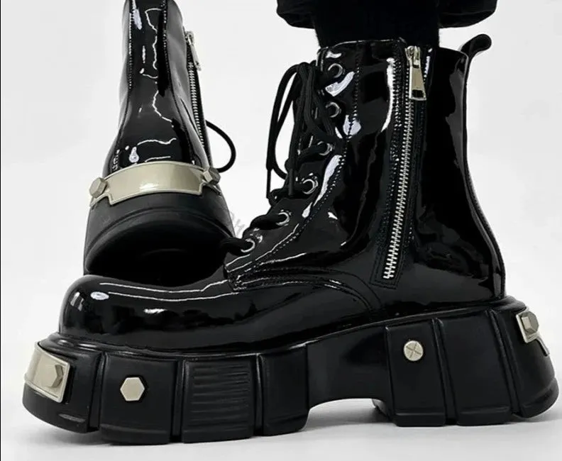 Thick Soles Punk Style Fashion Rivet Metal Decoration Motorcycle Boots Male Shoes