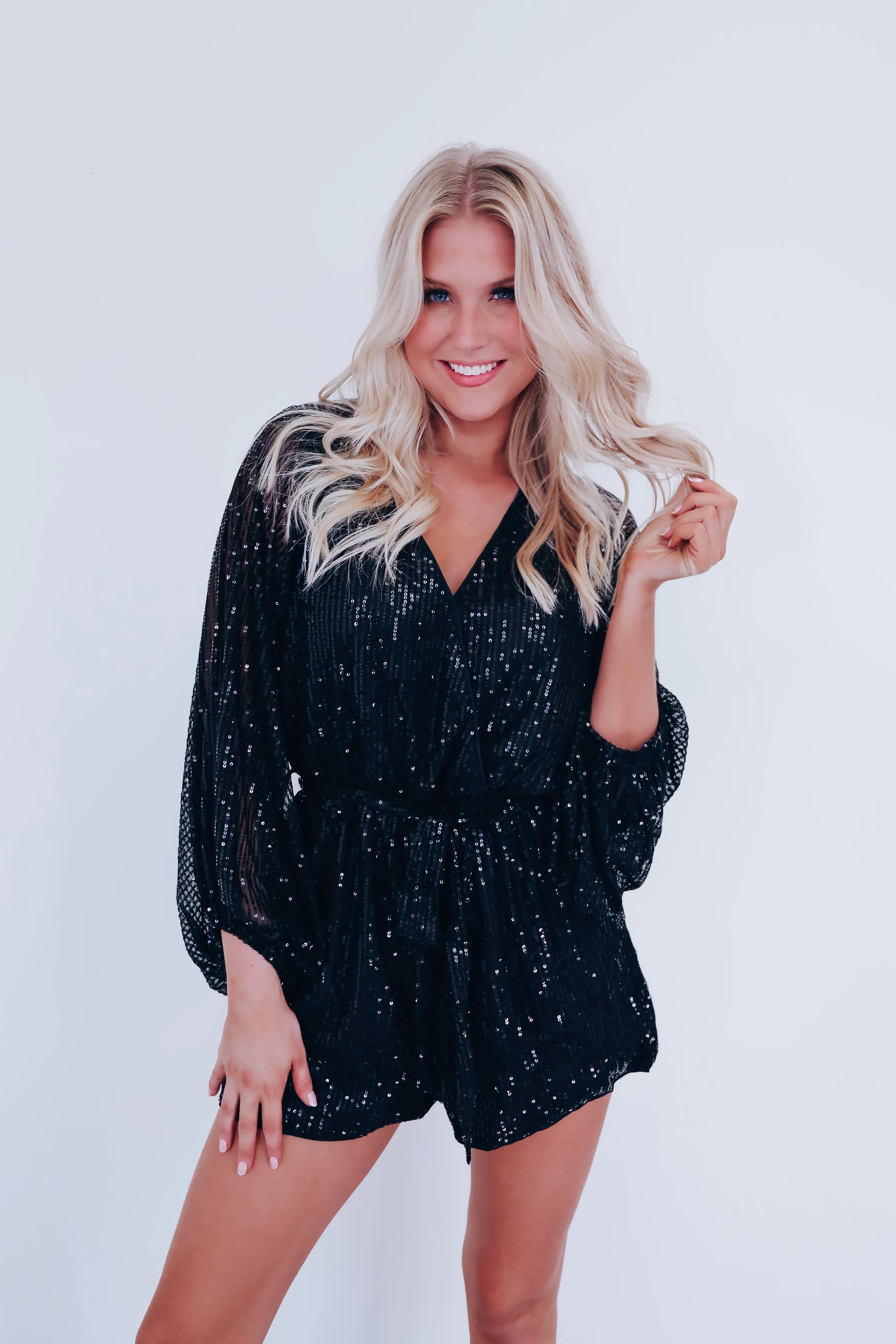 Time To Sparkle Sequin Romper - Black
