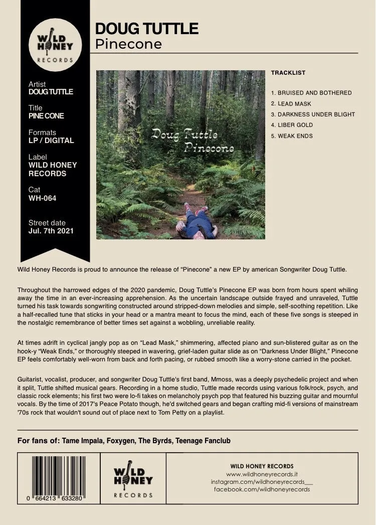 Tuttle, Doug – Pinecone [IMPORT Limited Edition GREEN VINYL: Green Noise Exclusive MARKED DOWN HALF PRICE] – New 12"