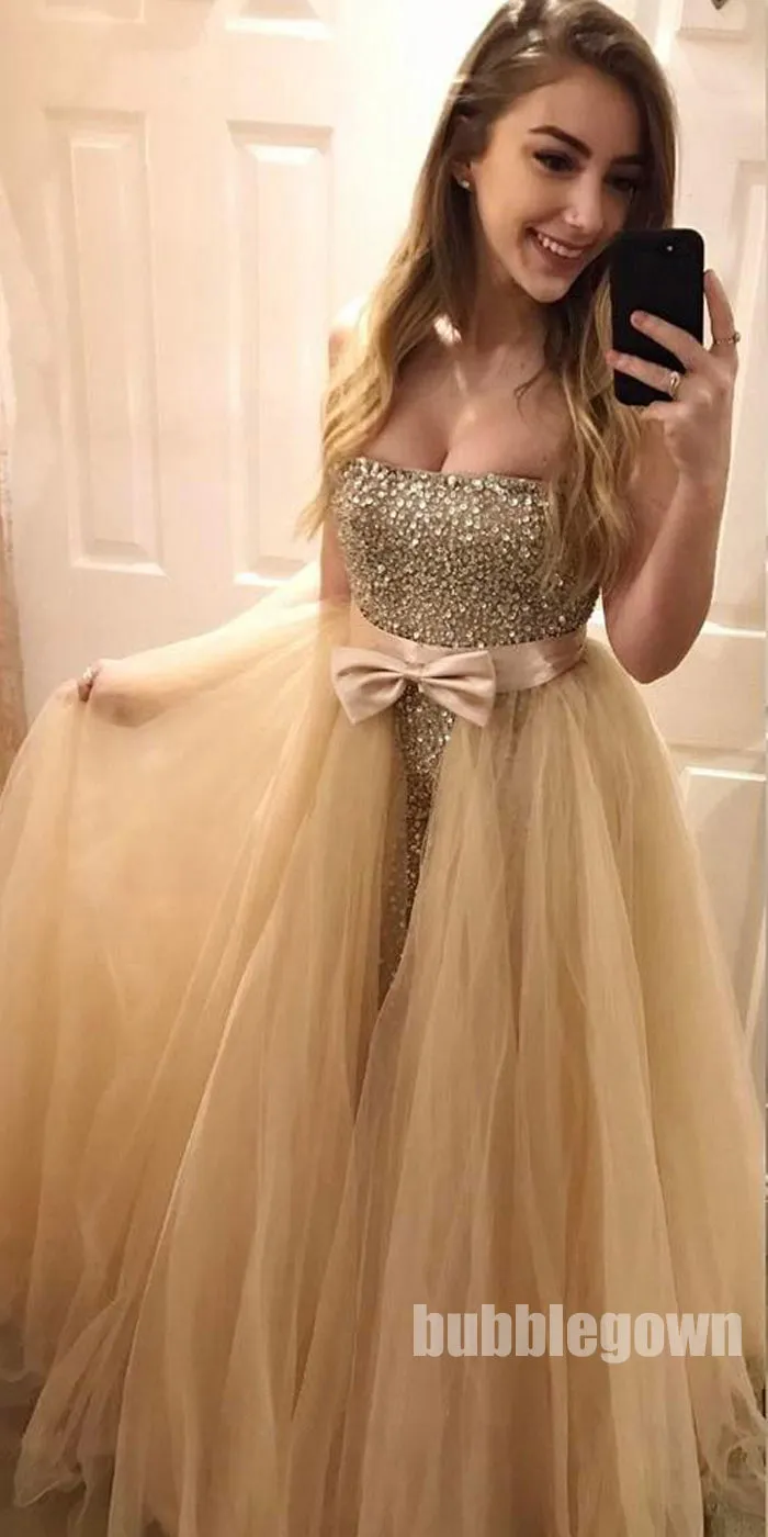 Two Piece Mermaid Sparkly Sexy Inexpensive Long Prom Dresses, BGP091