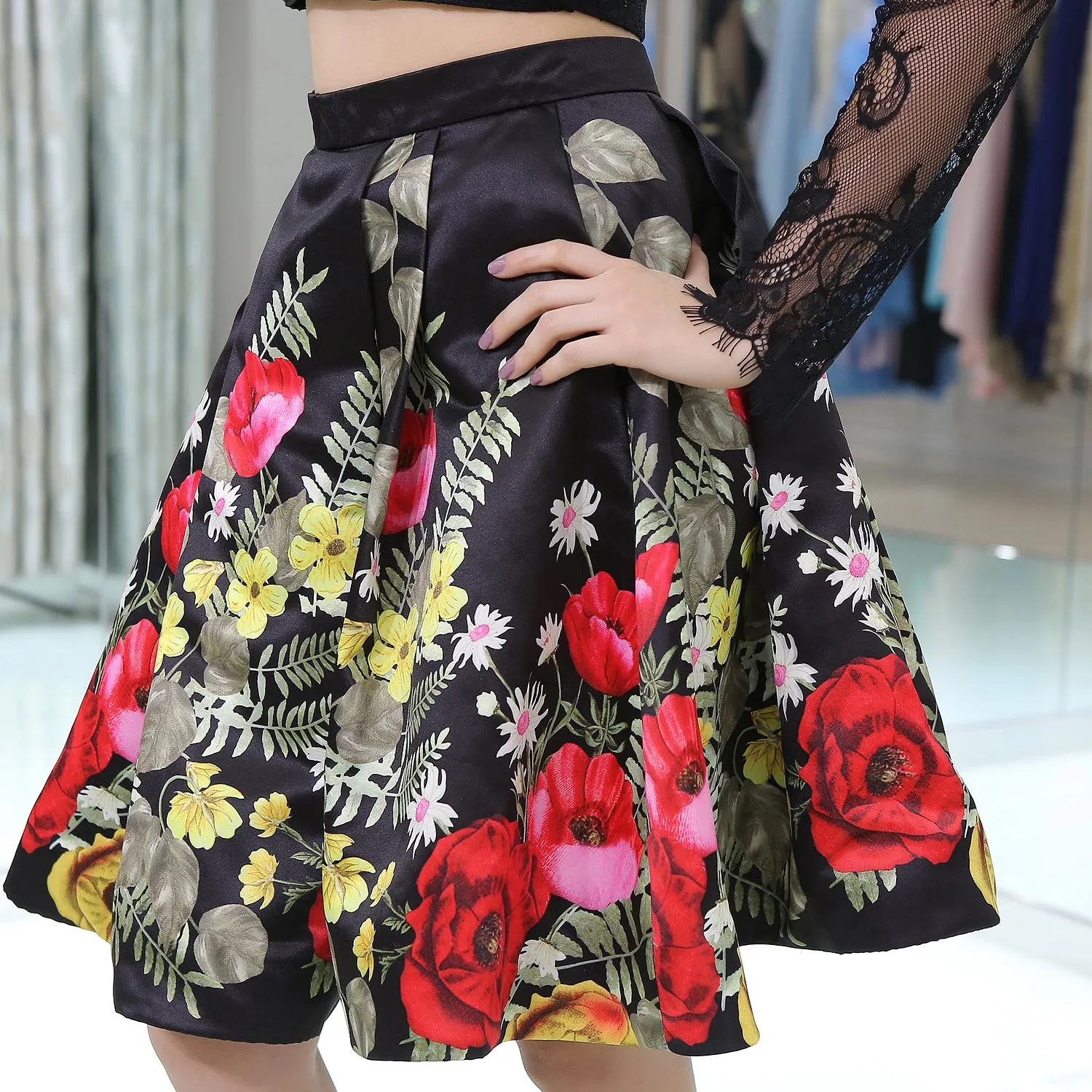 Two-pieces Long Lace Sleeves Embroidery Backless Homecoming Dresses, HD0501