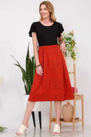 Two Tone Animal Print Flutter Sleeve Midi Dress Plus Size