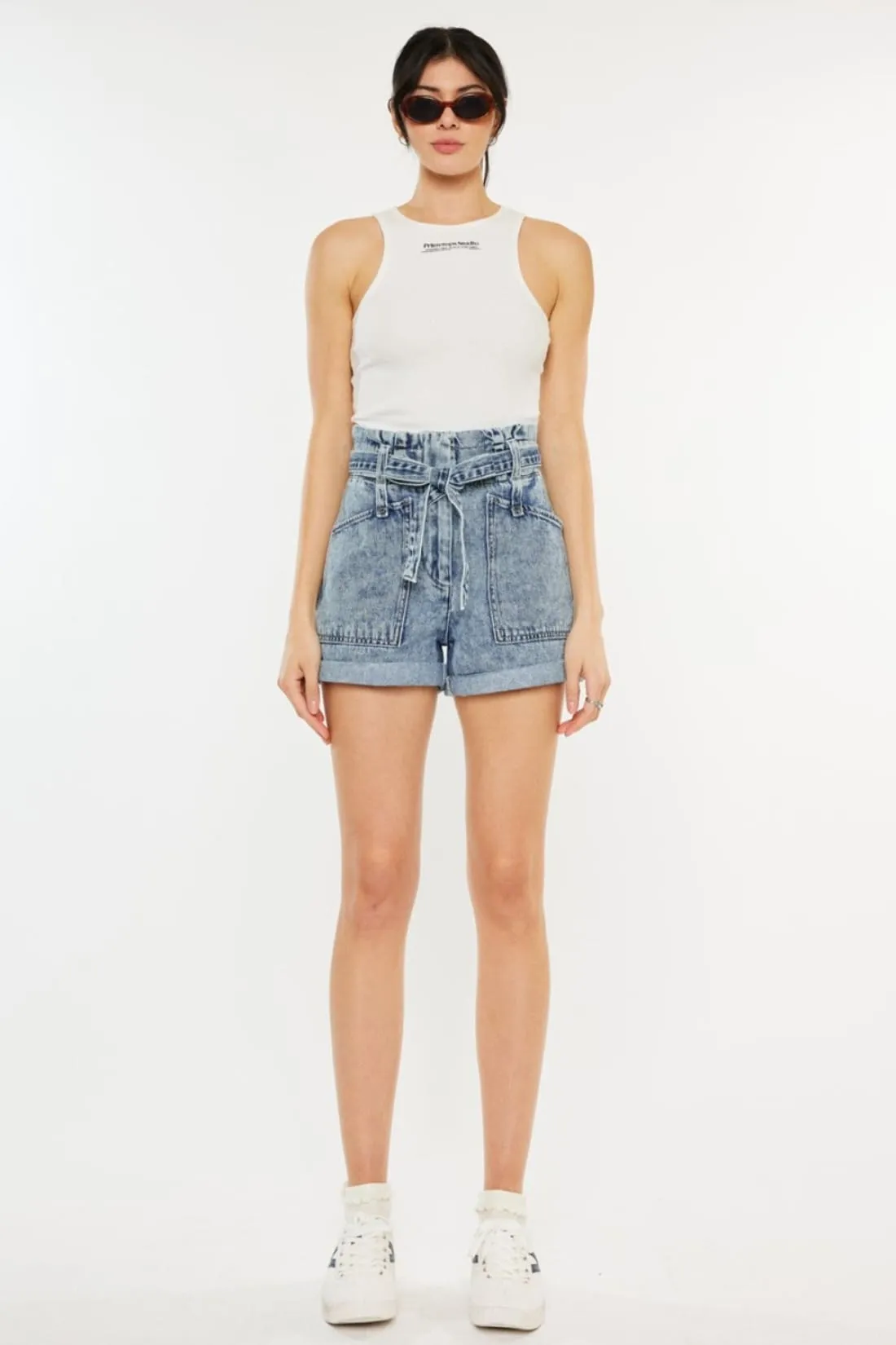 Ultra High Waist Paperbag Waist Denim Shorts