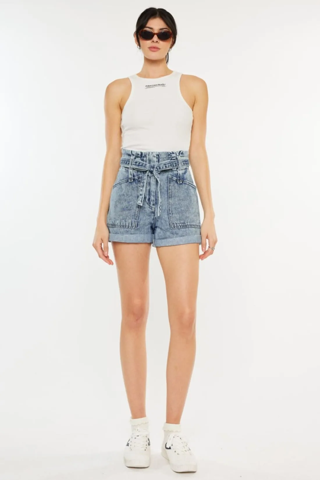 Ultra High Waist Paperbag Waist Denim Shorts