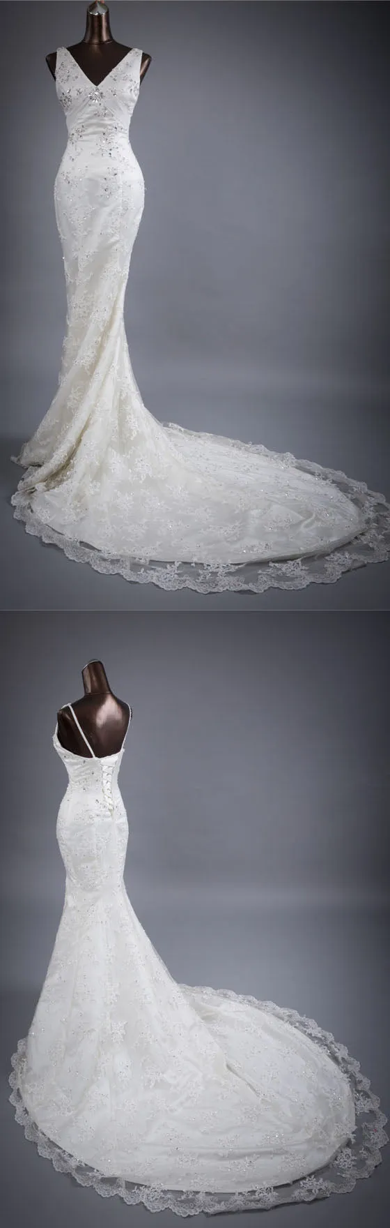 V Neck Mermaid Affordable Charming Long Wedding Dresses, BGW001