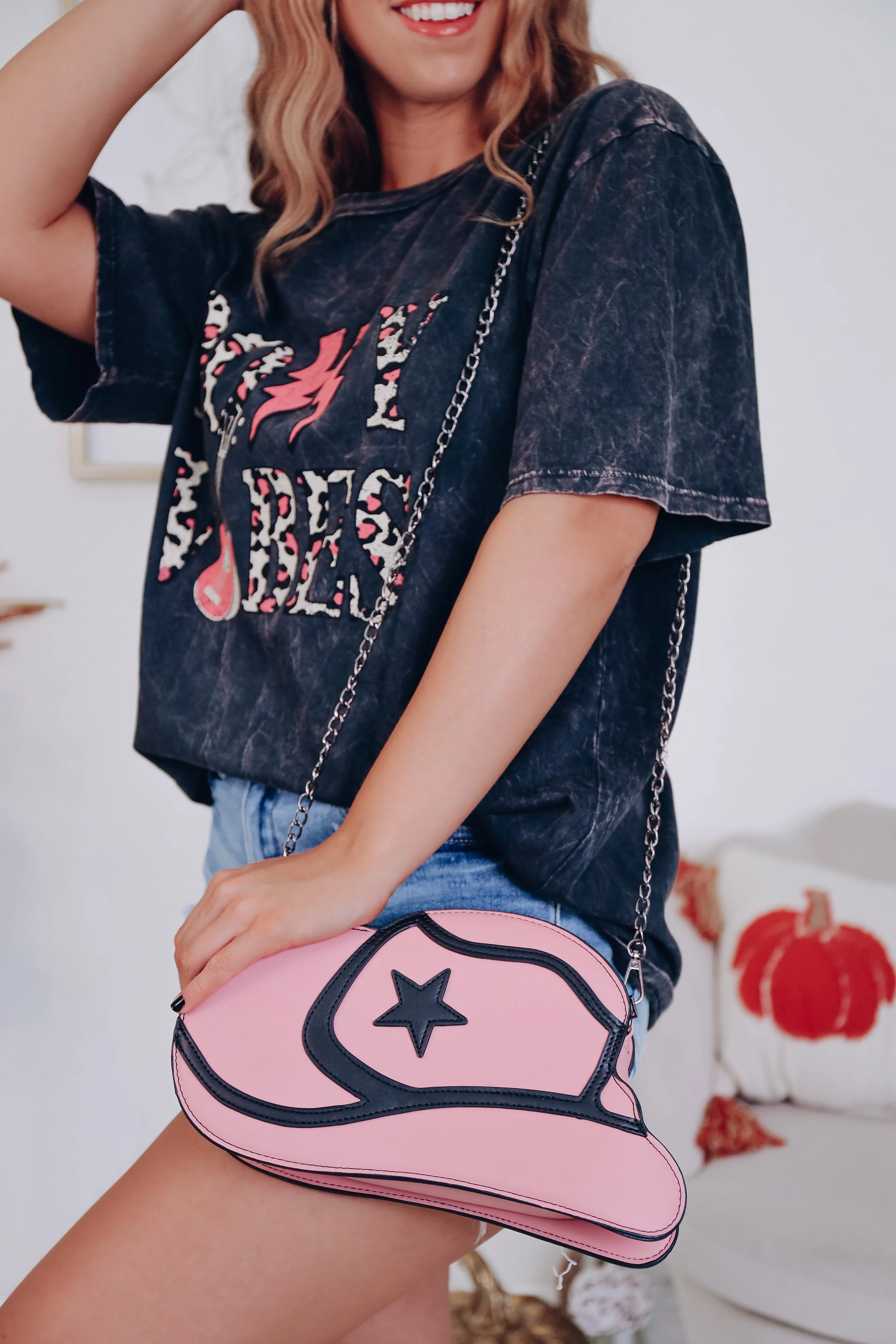 Western Cowboy Hat Crossbody Purse - Pink