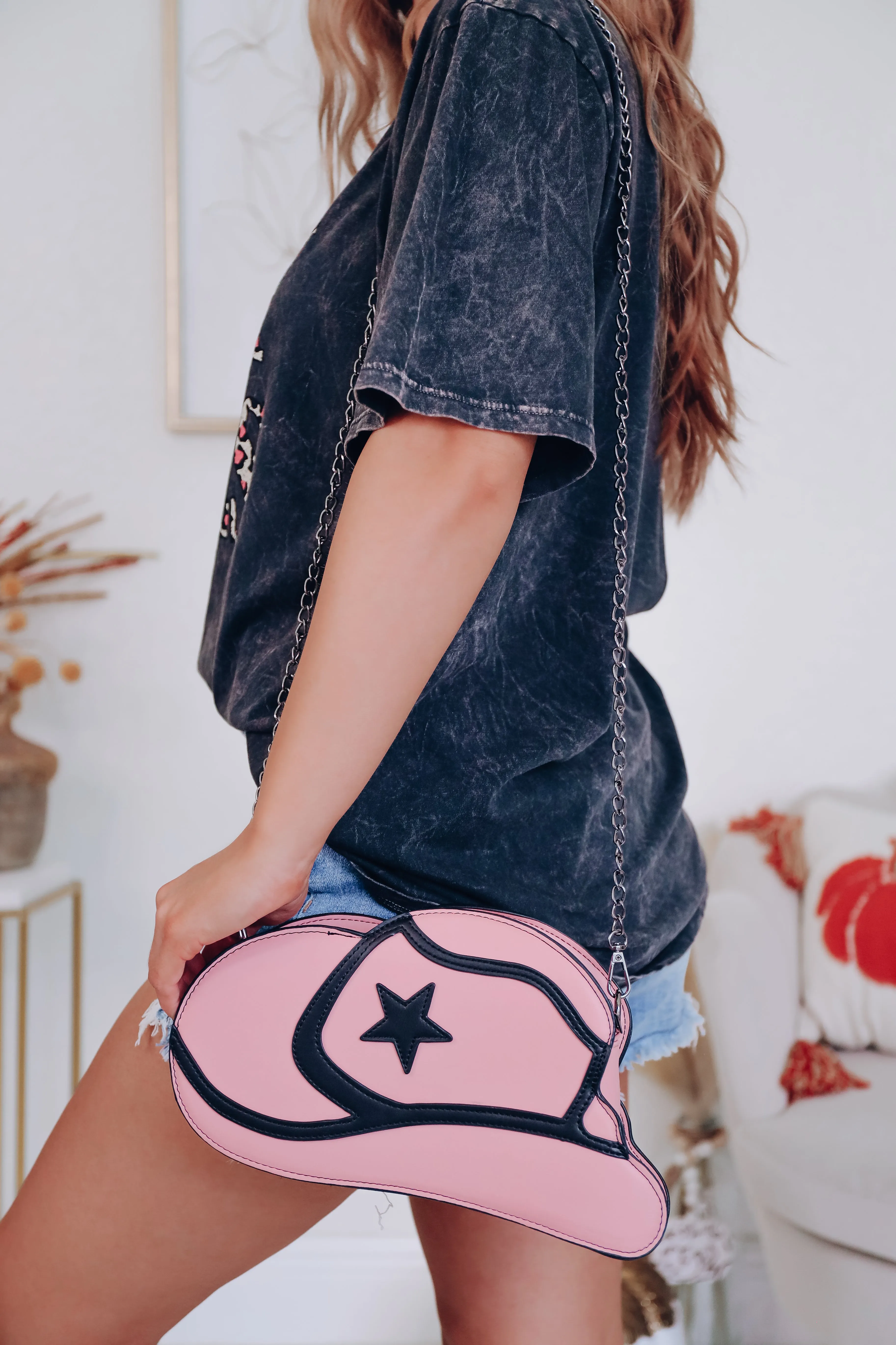 Western Cowboy Hat Crossbody Purse - Pink