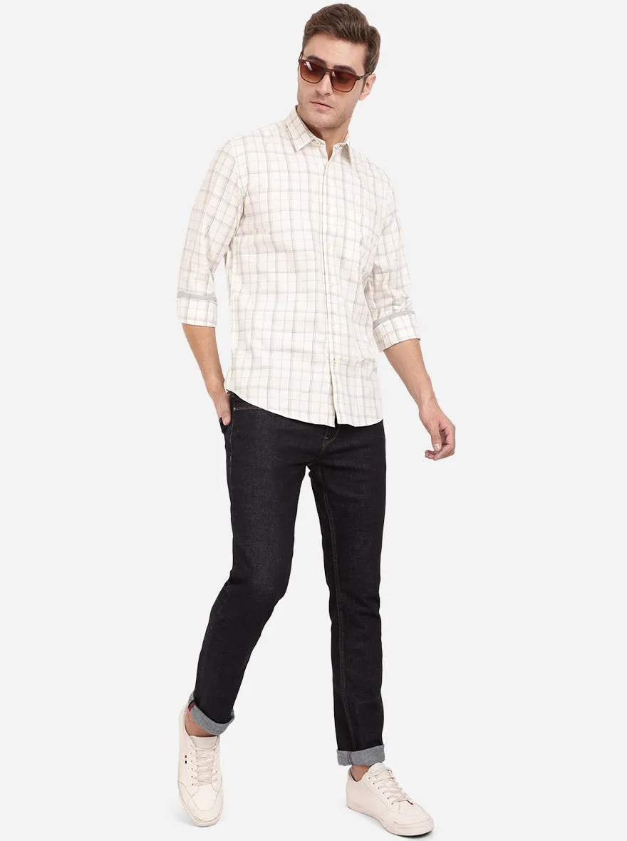 White Checked Slim Fit Casual Shirt | Greenfibre