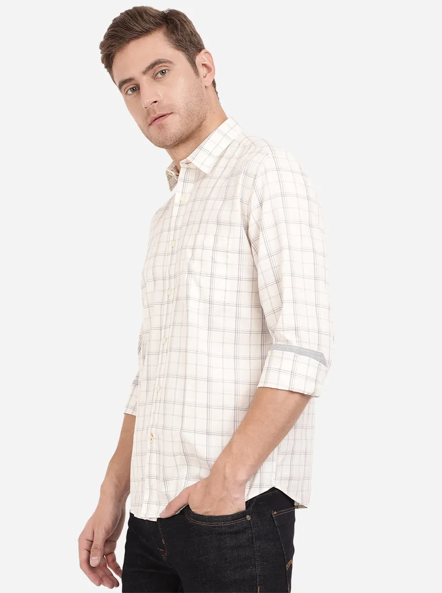 White Checked Slim Fit Casual Shirt | Greenfibre