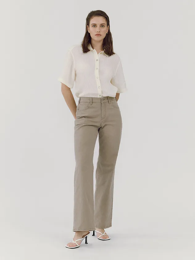 Wide Semi Jeans - Beige