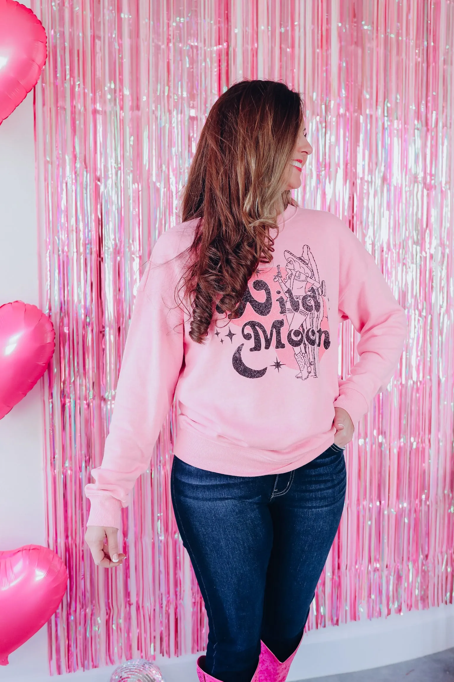 Wild Moon Cowgirl Graphic Sweatshirt - Pink