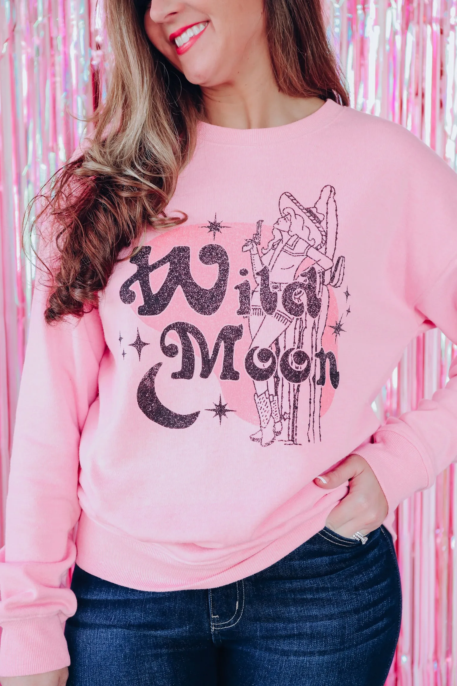 Wild Moon Cowgirl Graphic Sweatshirt - Pink